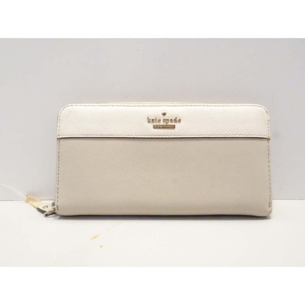 Kate Spade New York Saffiano Leather Zip Around Continental Wallet Cream Beige